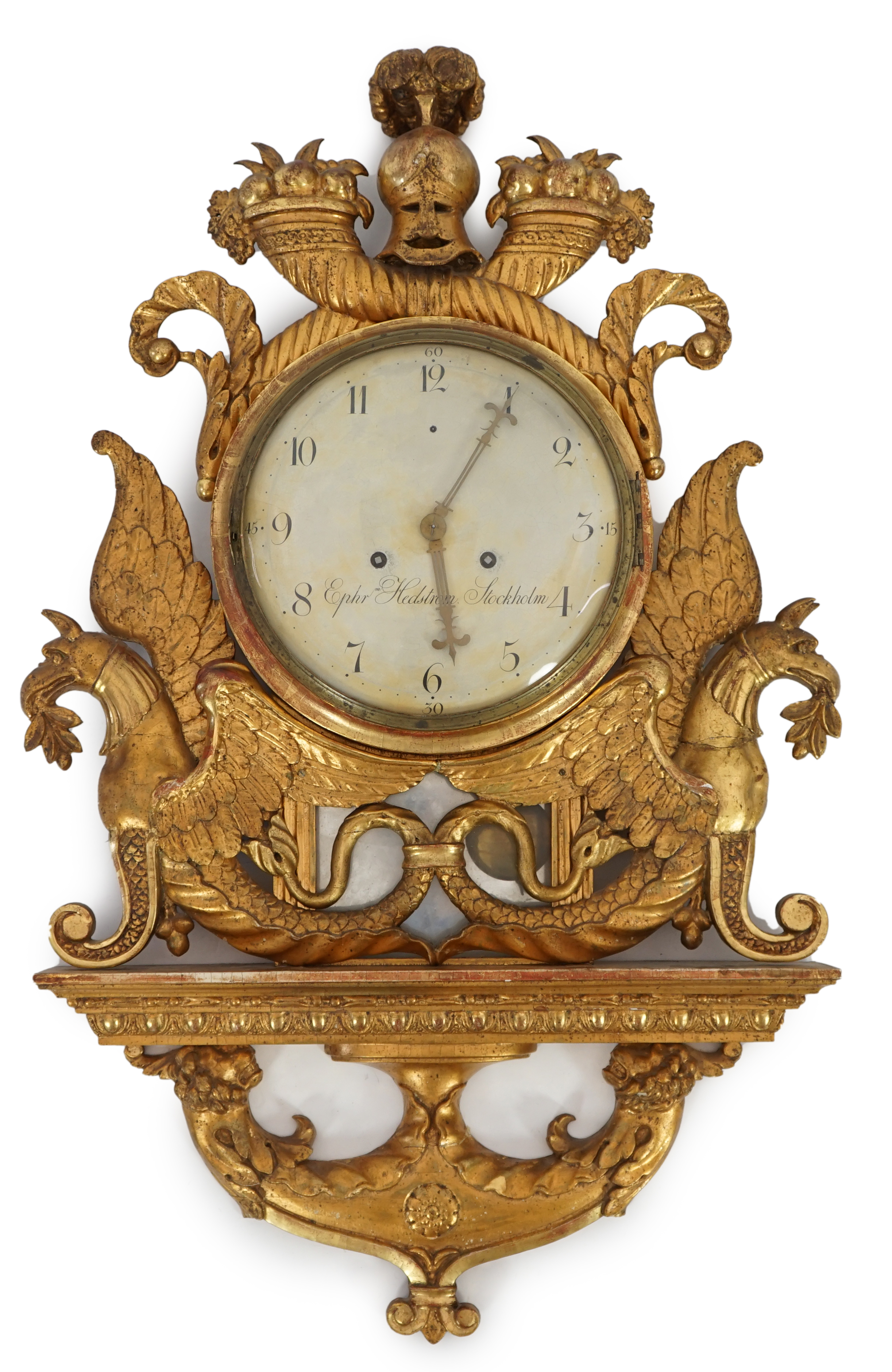 Ephr. Hedstrom of Stockholm, an early 19th century Swedish giltwood cartel clock